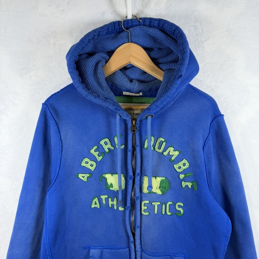 Vintage Abercrombie & Fitch Thermal Hoodie Mens XL Blue Full Zip Distressed Mus